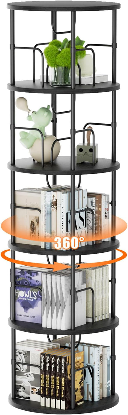Flycity 5 Tier Rotating Bookshelf, 360° Corner Bookshelf Tower, Round Revolving - Image 8