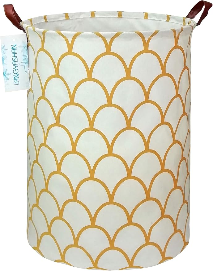 LANGYASHAN Laundry Basket Canvas Fabric Collapsible Organizer Basket by LANGYASHAN