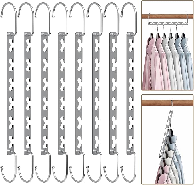 Space Saving Hangers for Clothes 8 Pack, Sturdy Metal Hangers Wardrobe Organizer by SindaxAllforlife