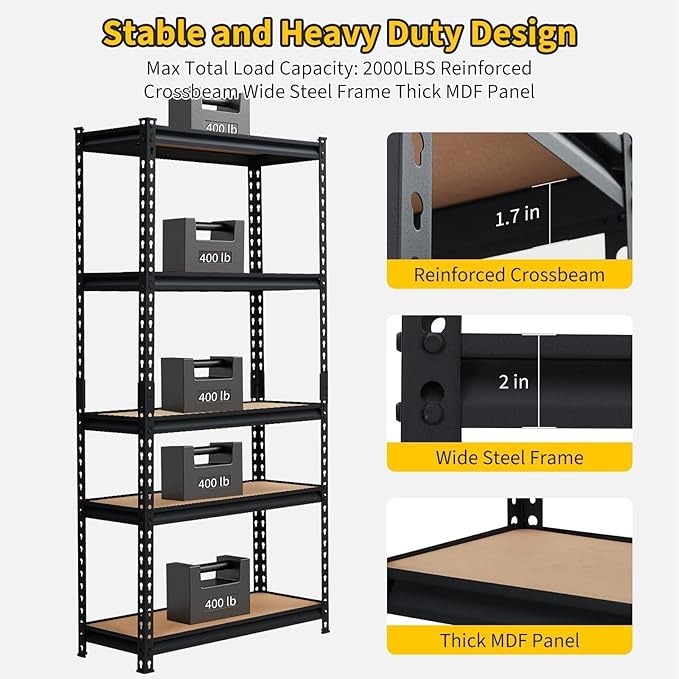 Storage Shelving Unit, 5-Tier Adjustable Metal Storage Shelves - Image 4