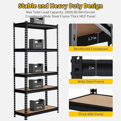 Storage Shelving Unit, 5-Tier Adjustable Metal Storage Shelves - Image 4