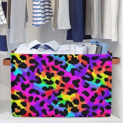 Pardick Colorful Leopard Print Basket Storage Bins Large Fabric Toys Storage - Image 5