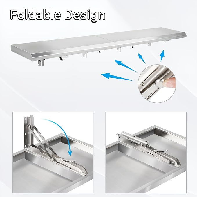 Folding Concession Shelf 12" x 48" Spliced Style | Stainless Steel Drop Down - Image 4