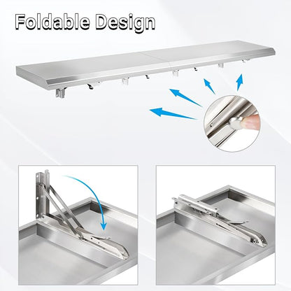 Folding Concession Shelf 12" x 48" Spliced Style | Stainless Steel Drop Down - Image 4
