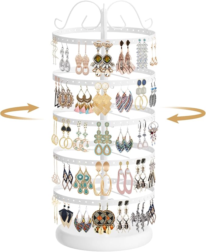 MODOWEY Rotating Earring Holder Organizer Display, 5 Tier Metal Tree, by MODOWEY