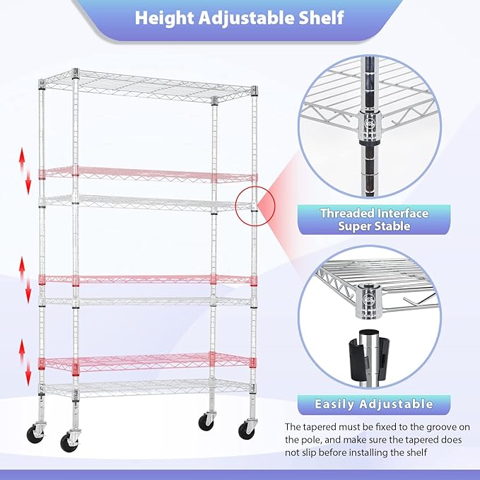 FDW 4-Tier Wire Shelving Storage Shelves Adjustable NSF Wire Shelf Heavy Duty - Image 6