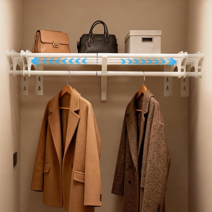 Closet Shelf with Hanging Rod, 28-48'' Expandable Closet Rod with Shelf | Wall - Image 7