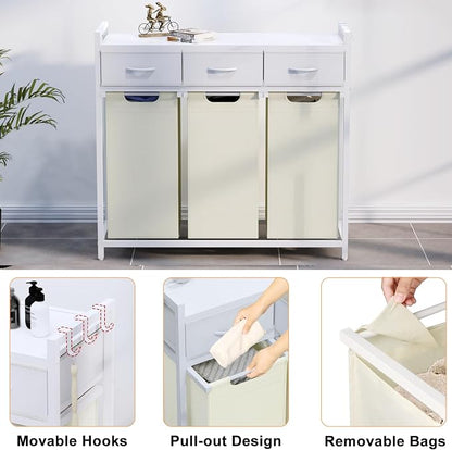 Laundry Hamper, Laundry Sorter 3 Section, Rolling Laundry Basket - Image 4