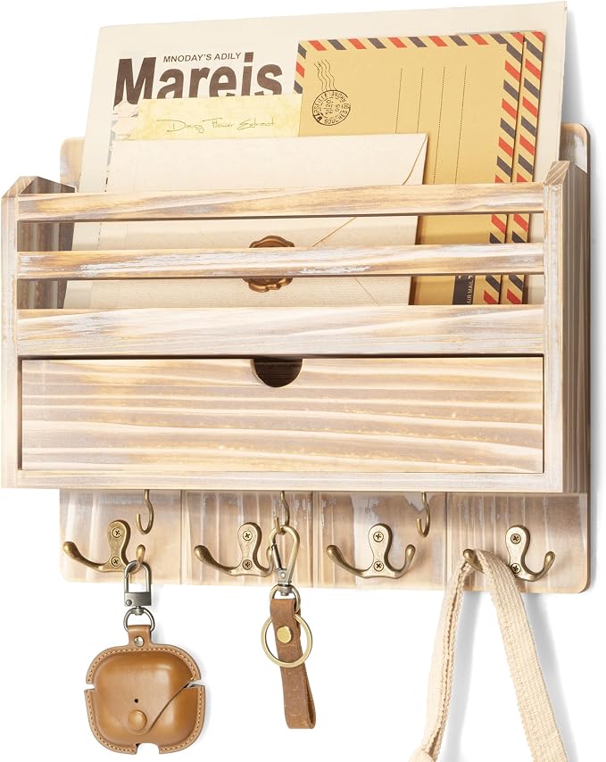 Rebee Vision Farmhouse Mail Organizer Wall Mount – Decorative Key and Mail by REBEEVISION