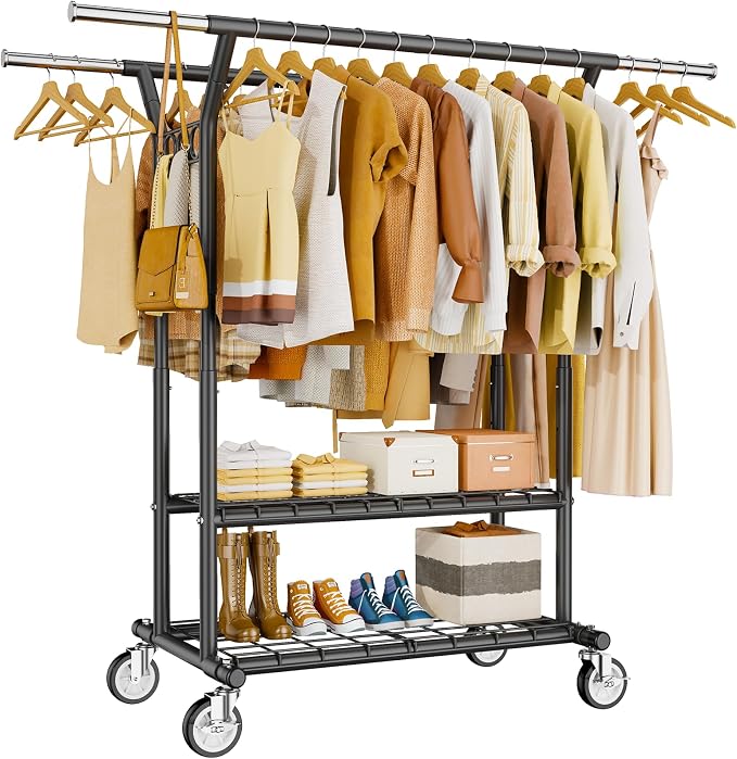 HYSEYY Heavy Duty Clothes Rack, Rolling Clothing Rack by HYSEYY
