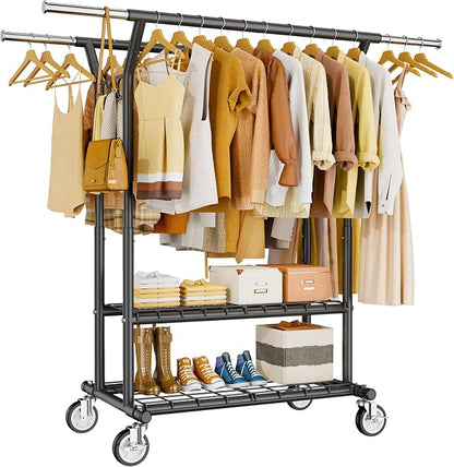 HYSEYY Heavy Duty Clothes Rack, Rolling Clothing Rack by HYSEYY