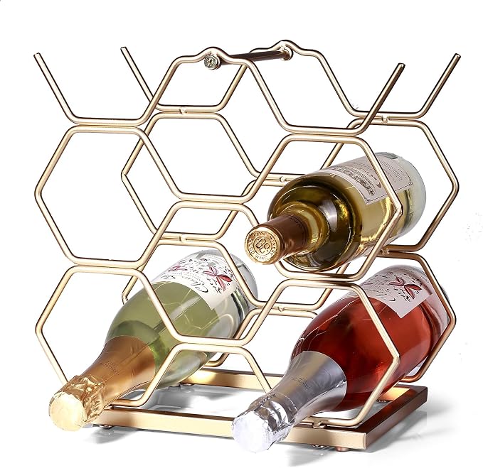 Small Wine Racks Countertop, Metal Wine Bottle Holder Modern Gold by Drincarier