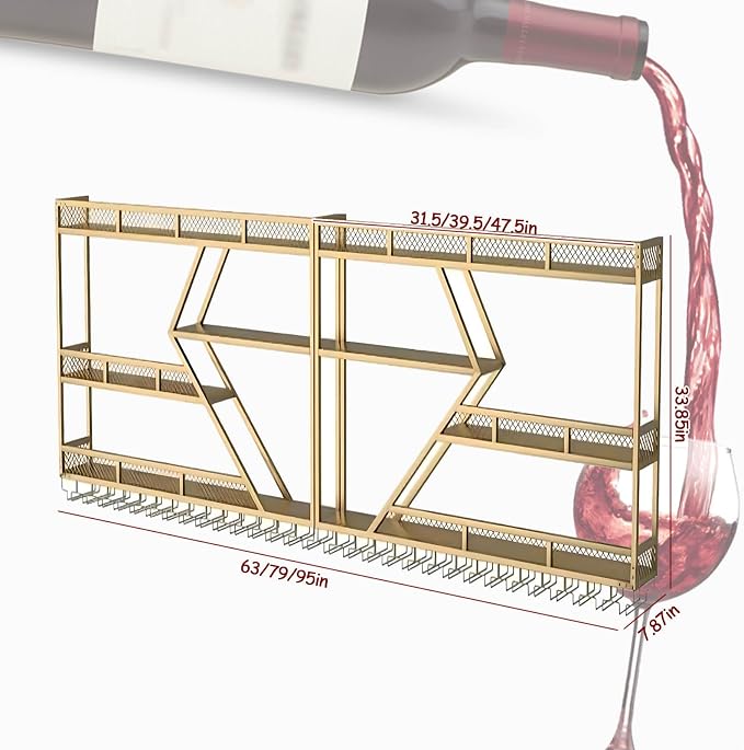 79in Large Wall Mounted Wine Rack 3 Tier Metal Wine Bottle Holder Modern - Image 2