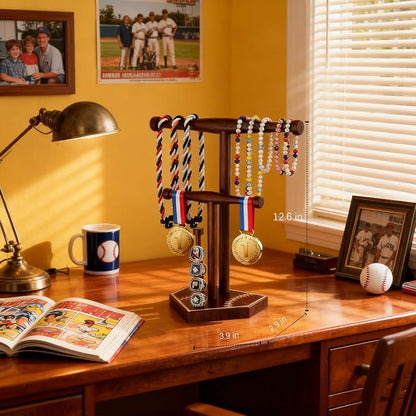 Wooden Baseball & Softball Drip Necklace Holder, Championship Ring Display Stand - Image 3