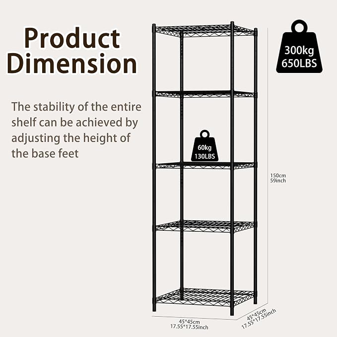 Wire Storage Standing Shelf Rack Tower, Corner Metal Shelving Unit - Image 3
