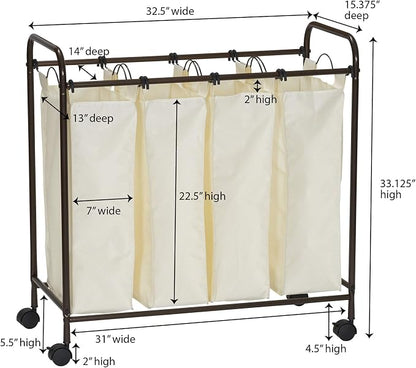 Household Essentials 7173 Rolling Quad Laundry Sorter - Image 8