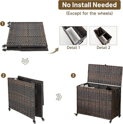 Laundry Hamper with Wheels, 52.8 Gallon Rolling Laundry Basket with Lid - Image 5