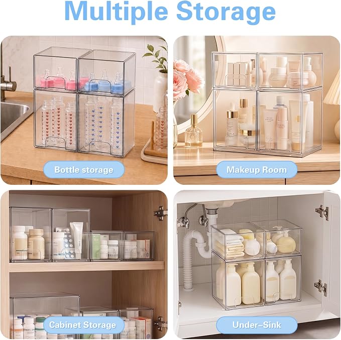 Baby Bottle Organizer, 4 Pack Clear Acrylic Stackable Storage Drawers, Baby - Image 7