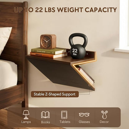 Floating Nightstands Set of 2, Wall Mounted Night Stand Walnut Wooden Bedside - Image 3