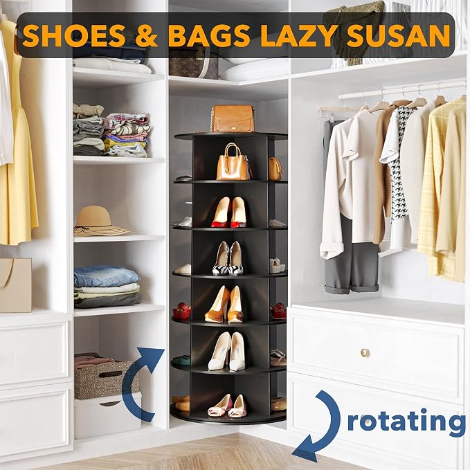 SpaceAid 6 Tier Rotating Shoe Rack Tower, Spinning Shoe Display Lazy Susan - Image 4
