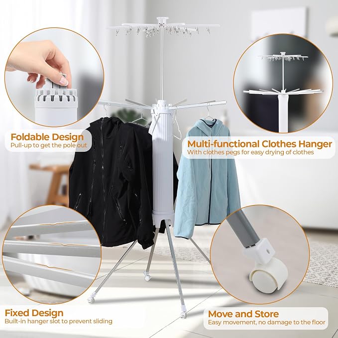 Dollate 4-Legged Clothes Drying Rack Foldable, 2 Tier Portable and Collapsible - Image 2