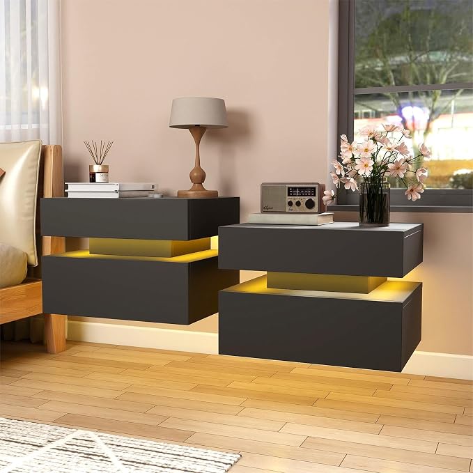 Floating Nightstand Set of 2, Modern Bedside Tables by Unknown