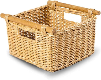 The Basket Lady Deep Pole Handle Wicker Storage Basket, 11.5 in L x 11.5 in W x by TheBasketLady