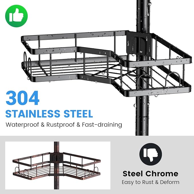 Corner Shower Caddy Tension Pole: 4-Tier Adjustable Rustproof Bathroom - Image 3