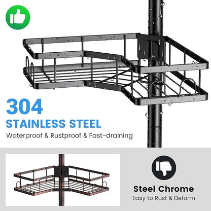 Corner Shower Caddy Tension Pole: 4-Tier Adjustable Rustproof Bathroom - Image 3