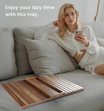 Sofa Arm Tray, Acacia Wood Folding Couch Arm Tray, Sofa Armrest Trays - Image 5