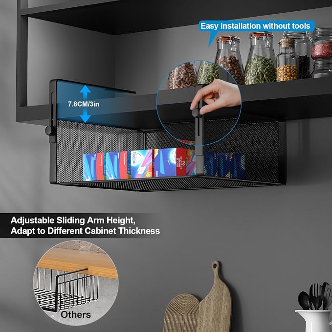 AmonHouseware 2Pack Under Shelf Basket, Adjustable Hanging Holder, Slide-in - Image 2