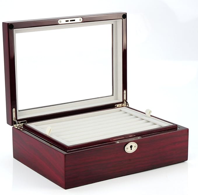 Deluxe Jewelry Cufflinks Collector's Storage Presentation Box Case Mahogany - Image 3
