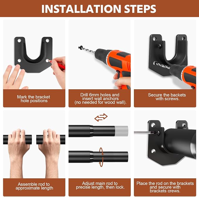 Closet Rods for Hanging Clothes, 17-98 Inch Stepless Adjustable Closet Rod - Image 8
