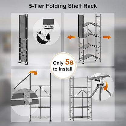 Himix Storage Shelves with 20 Hooks, 5-Tier Foldable Shelves - Image 5