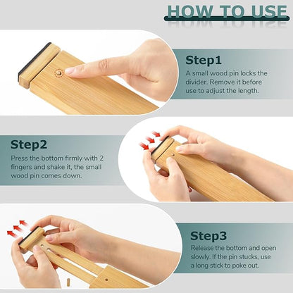 Lzerking Kitchen Drawer Dividers 4 Pack, Adjustable Bamboo Drawer Organizer - Image 2