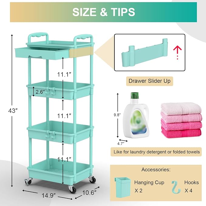 Goovilla 4 Tier Rolling Utility Cart Organizer - Image 4
