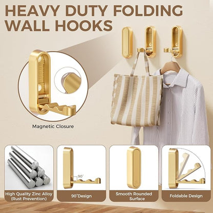4-Pack Heavy Duty Zinc Alloy Folding Wall Hooks - Image 2