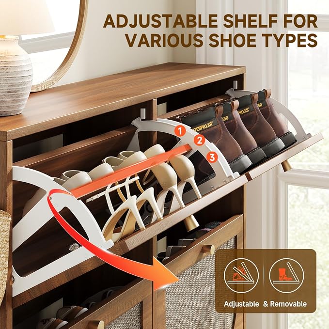 Nicetree Shoe Storage Cabinet for Entryway, Slim Arched Rattan Accent Shoe - Image 4