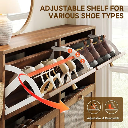 Nicetree Shoe Storage Cabinet for Entryway, Slim Arched Rattan Accent Shoe - Image 4