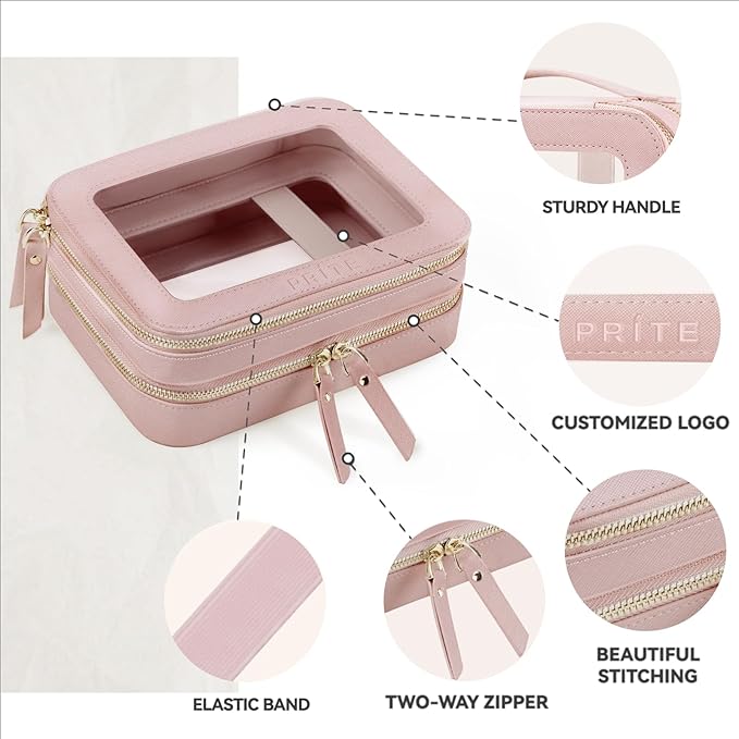 Prite Double Layer Makeup Bag for Women Portable Clear Makeup Bag Cute - Image 4