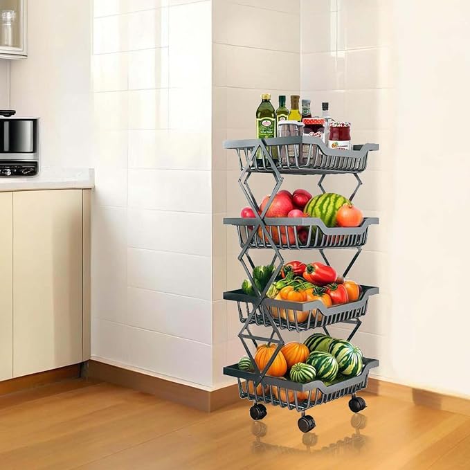Rolling Utility Cart, Foldable Metal Shelf Organizer - Image 5
