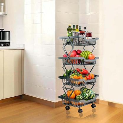 Rolling Utility Cart, Foldable Metal Shelf Organizer - Image 5