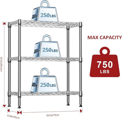 IZEUK 3-Tier Heavy Duty Steel Storage Shelves, Metal Shelf Wire Shelving Rack - Image 3