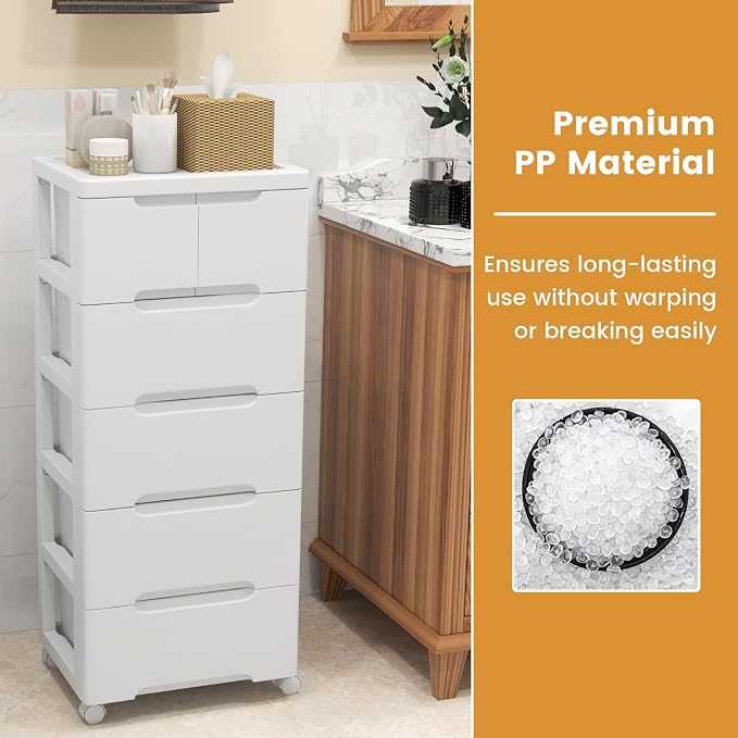 LOKO 6-Drawer Plastic Rolling Storage Cart | Mobile Storage Cabinet | Vertical - Image 8