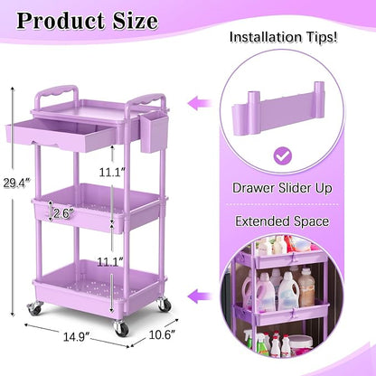 SUNALLY 3 Tier Rolling Cart Organizer - Image 3