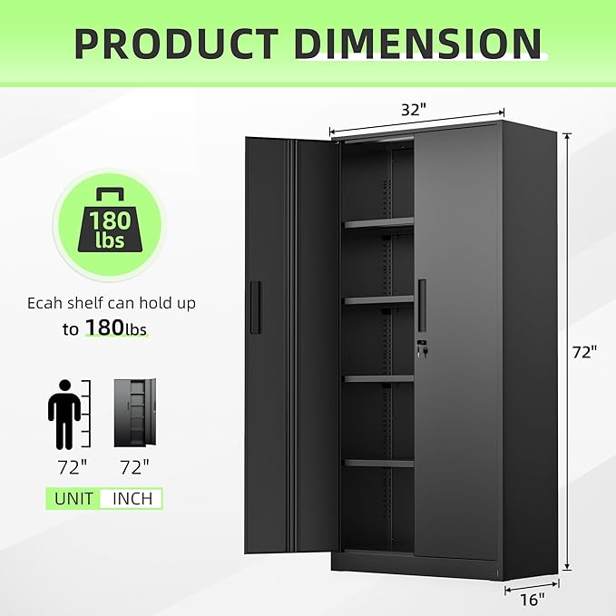 INTERGREAT Black Metal Storage Cabinet, Tall Metal Cabinet - Image 3