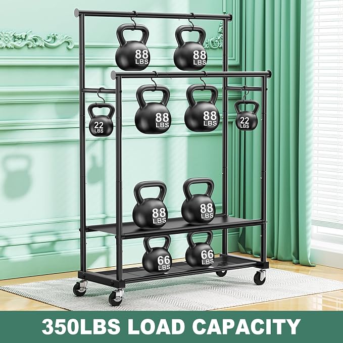 Double Rods Clothes Rack for Hanging Clothes, Heavy Duty Rolling Clothing Rack - Image 4