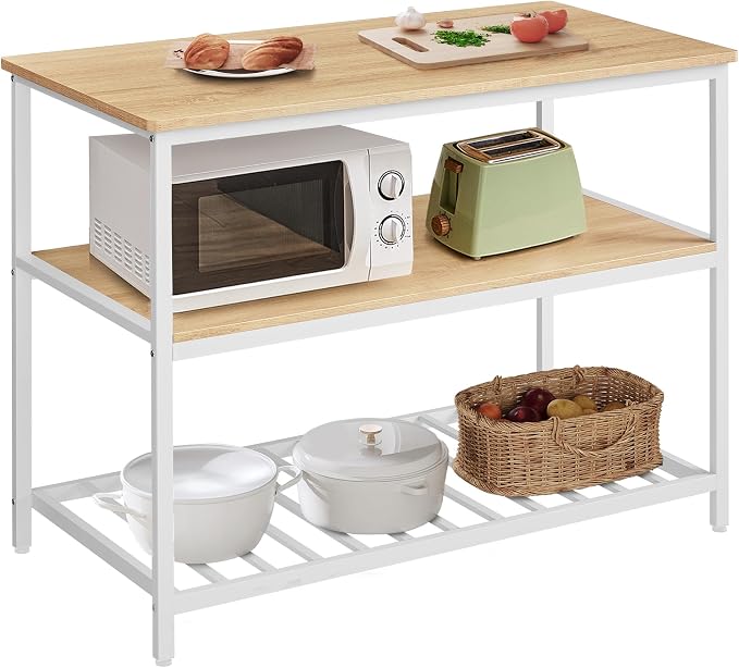 VASAGLE Kitchen Island with 3 Shelves, 47.2 Inches Width Kitchen Shelf with by VASAGLEbySONGMICSHOME