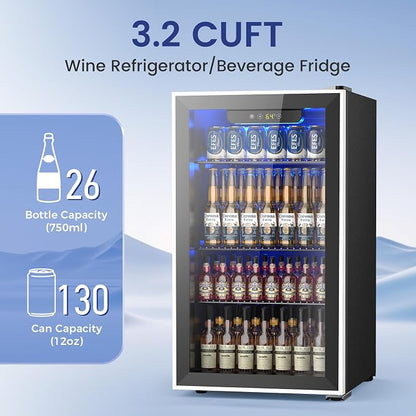 26 Bottle Wine Cooler 130 Can Beverage Refrigerator, Small Freestanding Cabinet - Image 3