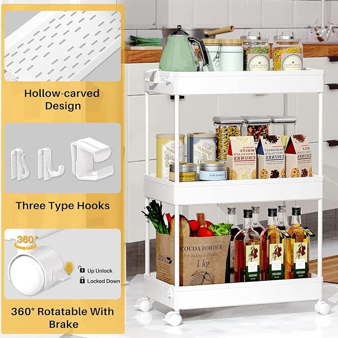SPACEKEEPER Storage Rolling Cart, 3 Tier Laundry Room Organization Utility Cart - Image 2